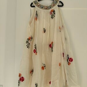 Embroidered Floral Kids Dress - Cream